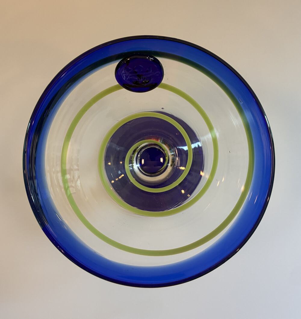 Kosta Boda Royal Caribbean Cobalt Blue & Lime Green Swirl Glass Goblet Medallion